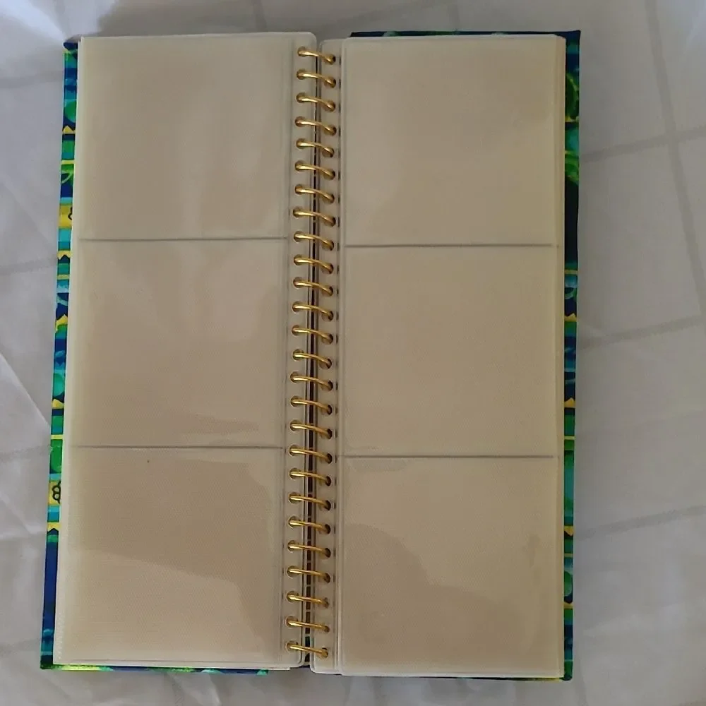 Vintage photo album Green And Blue Stripes 48 3.5x3.5 pictures Hard Cover 70’s